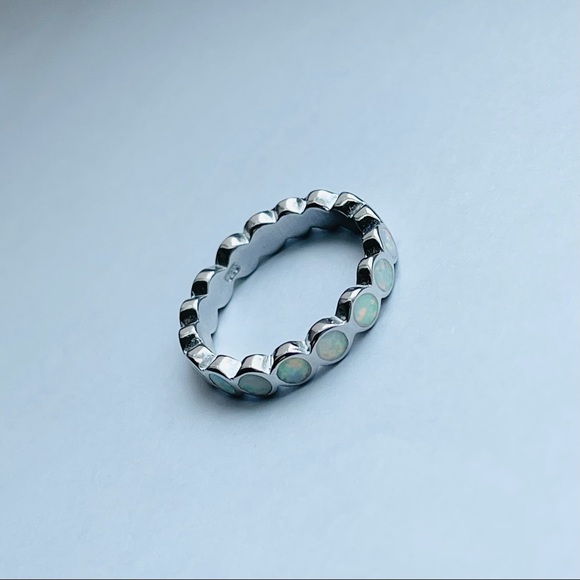 💕TOP SELLER💕 Silver Eternity White Lab Opal Band, Silver Ring, Wedding Bands - Picture 6 of 12